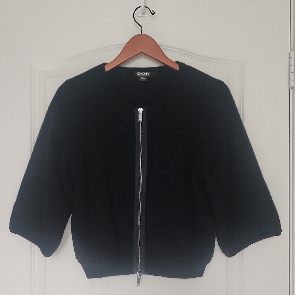 DKNY Women's Elegant Black Wool Bomber Style Jacket
